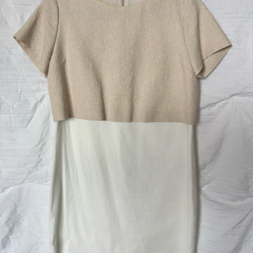 Cream Sheath Midi Dress with Crew Neck for Work